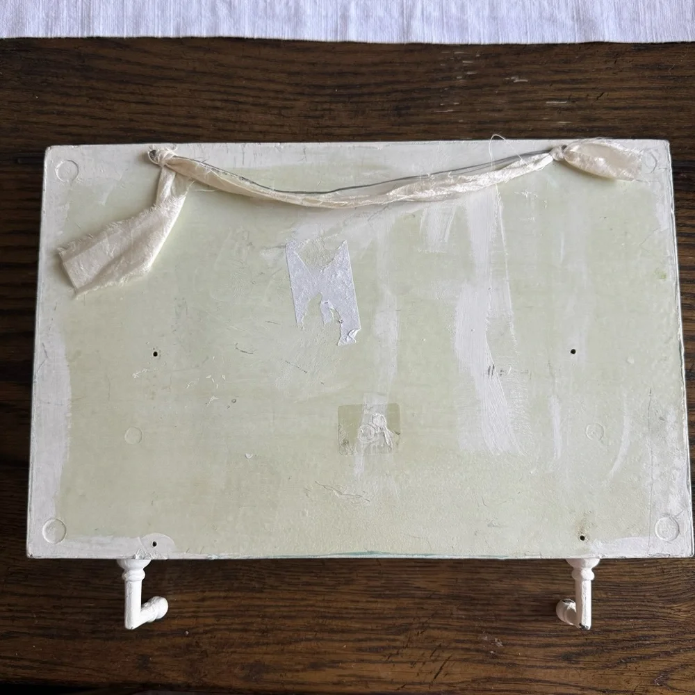 vintage-style decorative white rose wall hook panel with sculpted floral designs
